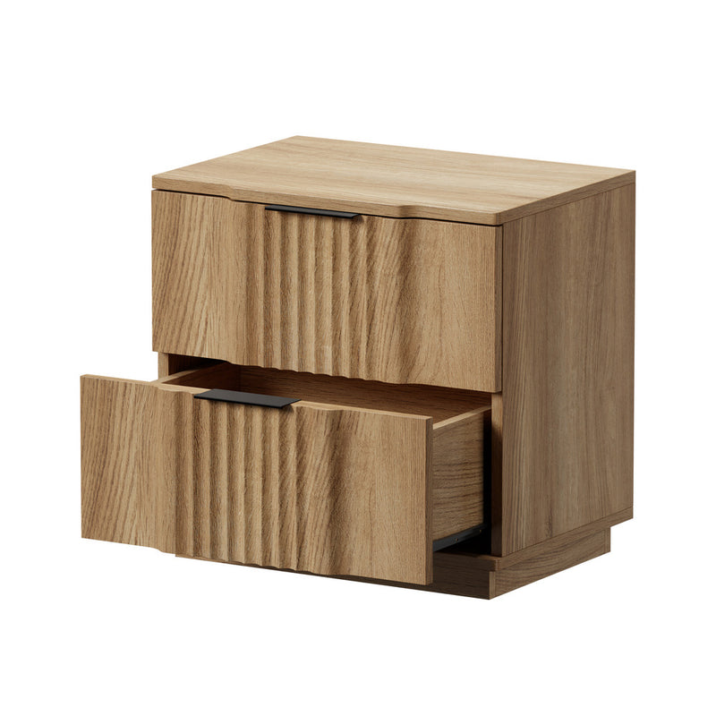 Oikiture Bedside Table 2 Drawers Storage Nightstand End Table Natural