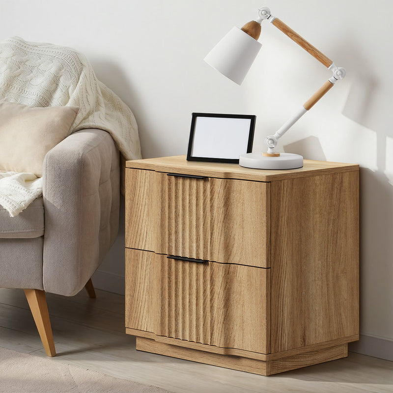 Oikiture Bedside Table 2 Drawers Storage Nightstand End Table Natural
