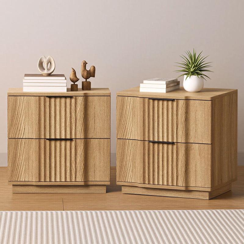 Oikiture 2pc Bedside Table 2 Drawers Storage Nightstand Table Natural