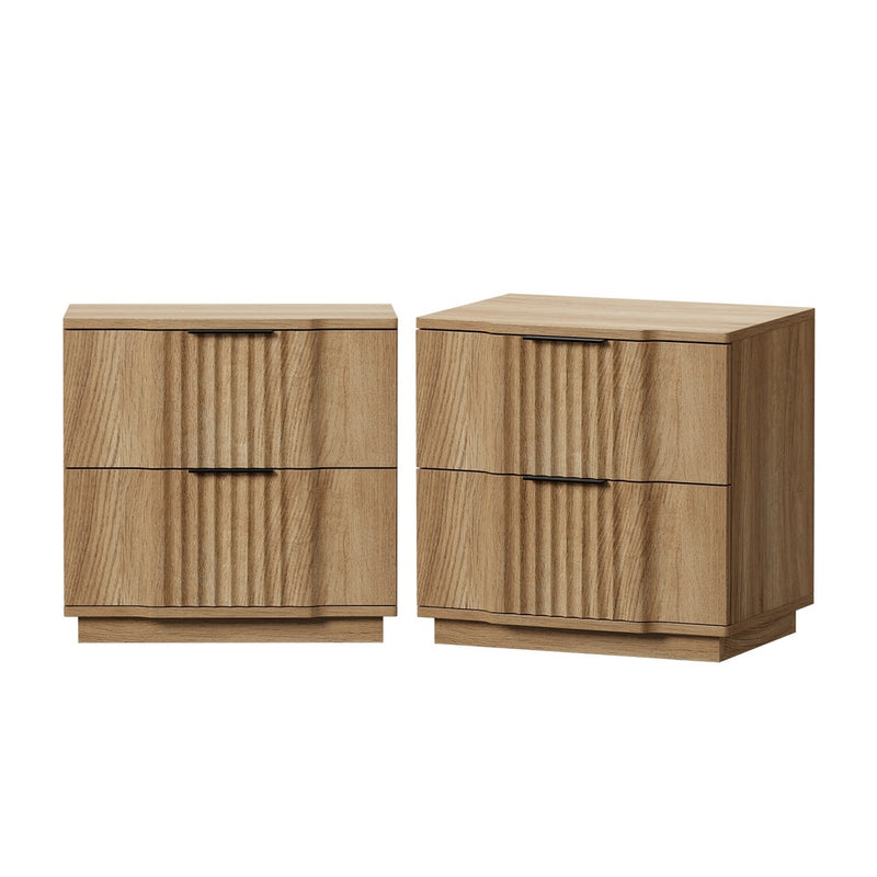 Oikiture 2pc Bedside Table 2 Drawers Storage Nightstand Table Natural