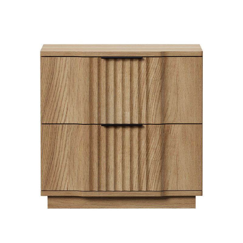 Oikiture 2pc Bedside Table 2 Drawers Storage Nightstand Table Natural