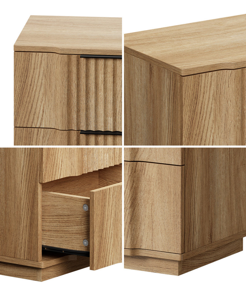 Oikiture 2pc Bedside Table 2 Drawers Storage Nightstand Table Natural