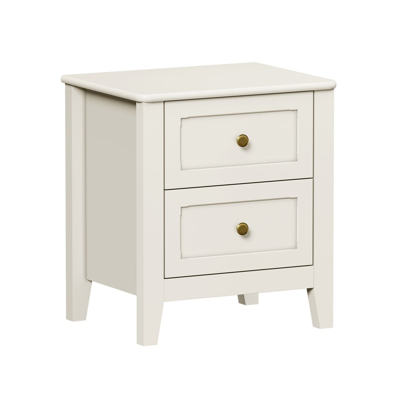 Oikiture Bedside Table 2 Drawers Metal Handle White
