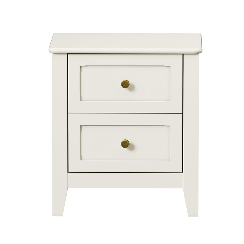 Oikiture Bedside Table 2 Drawers Metal Handle White