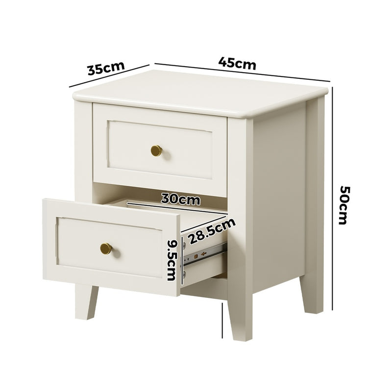 Oikiture Bedside Table 2 Drawers Metal Handle White