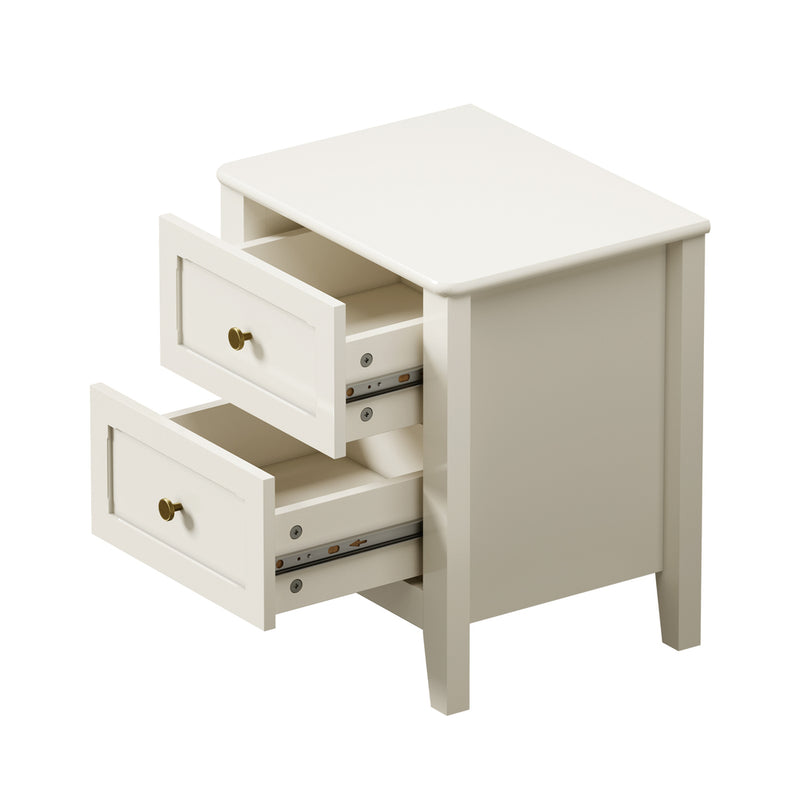 Oikiture Bedside Table 2 Drawers Metal Handle White