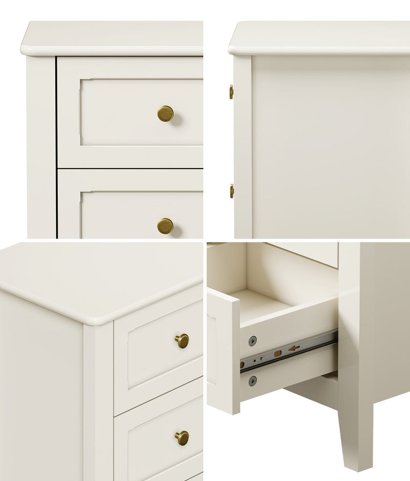 Oikiture Bedside Table 2 Drawers Metal Handle White