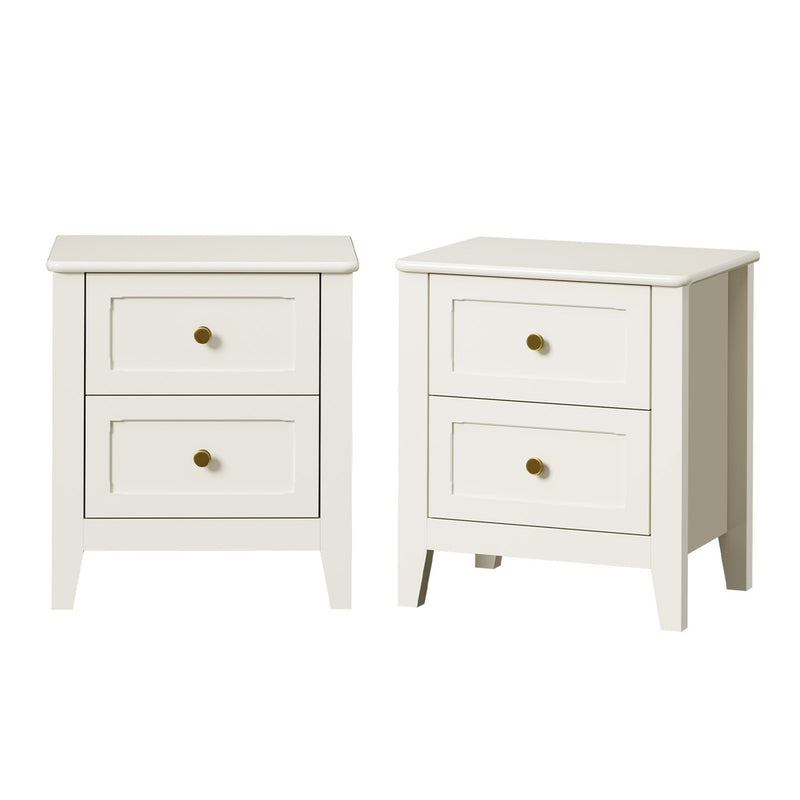 Oikiture 2pc Bedside Table 2 Drawers Metal Handle White