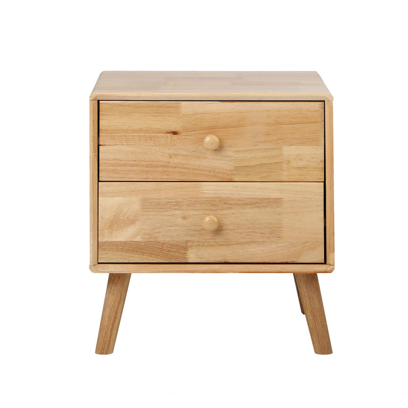 Oikiture Bedside Table 2 Drawers Storage Rubber Wood