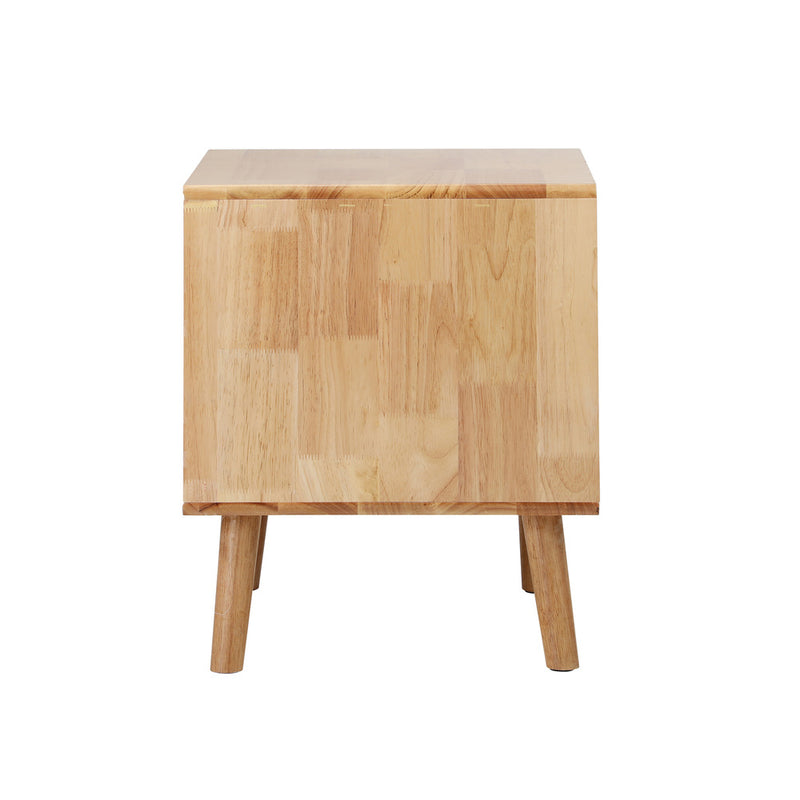 Oikiture Bedside Table 2 Drawers Storage Rubber Wood