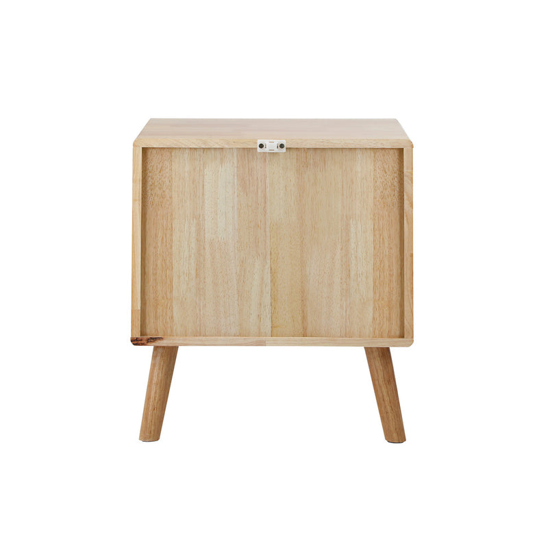 Oikiture Bedside Table 2 Drawers Storage Rubber Wood