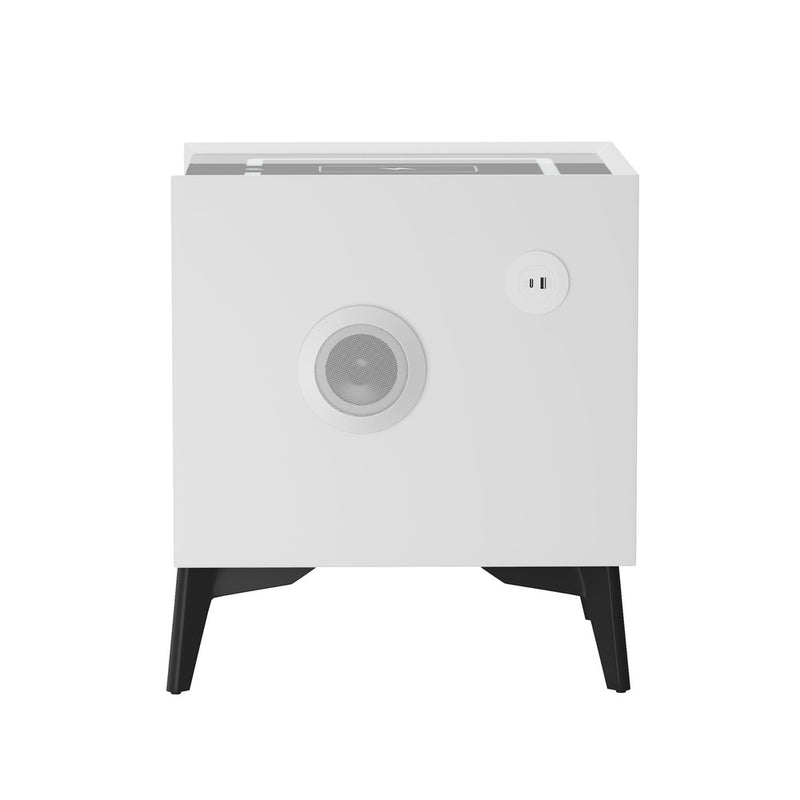 Oikiture Smart Bedside Table Wireless Charging LED 2 Drawers White