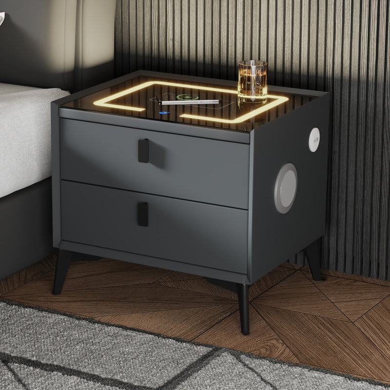 Oikiture 2x Smart Bedside Tables Wireless Charging LED Nightstand Grey