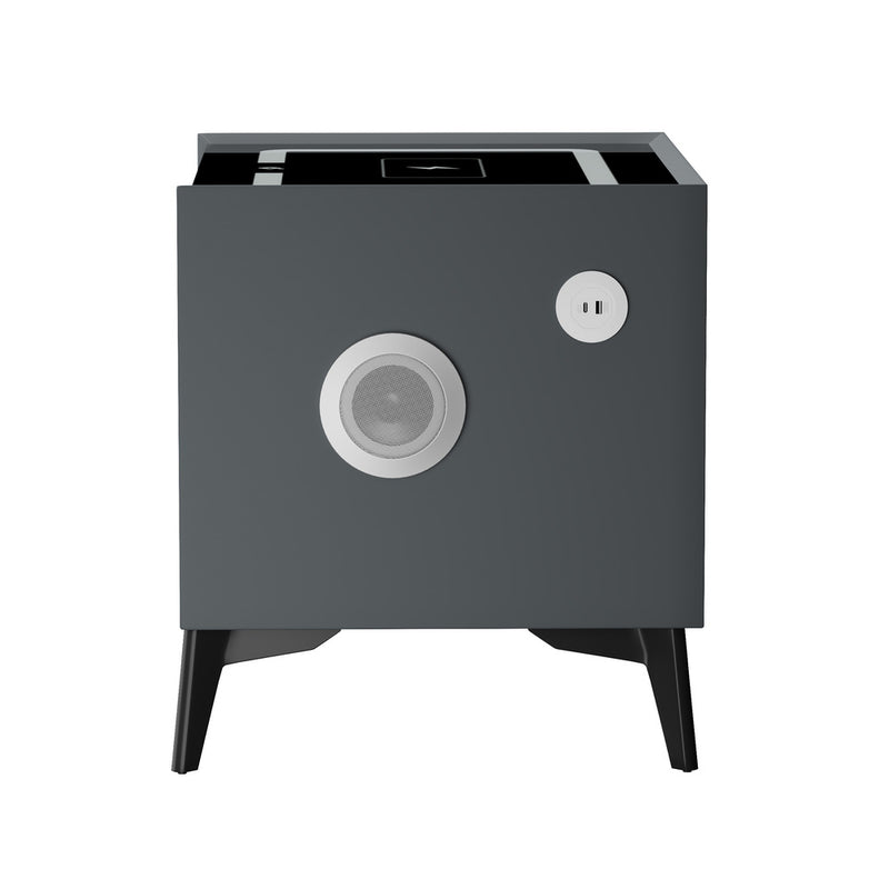 Oikiture 2x Smart Bedside Tables Wireless Charging LED Nightstand Grey