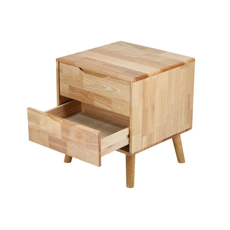 Oikiture Bedside Table 2 Drawers Storage Nightstand Solid Wood Natural