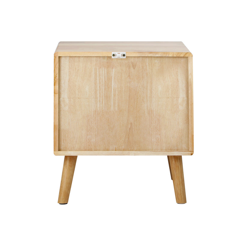 Oikiture Bedside Table 2 Drawers Storage Nightstand Solid Wood Natural