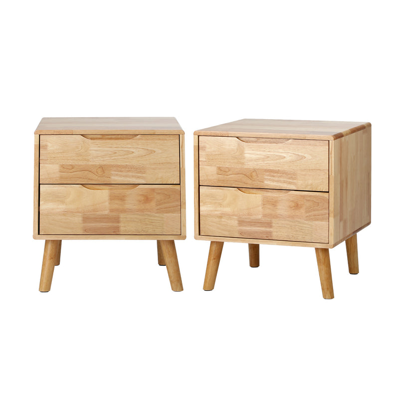 Oikiture 2pc Bedside Tables 2 Drawers Storage Nightstand Wood Natural