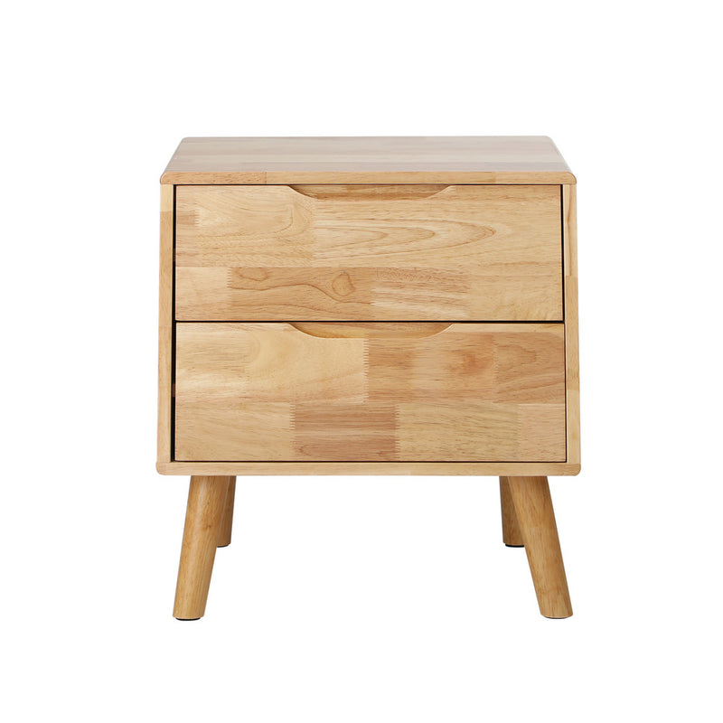Oikiture 2pc Bedside Tables 2 Drawers Storage Nightstand Wood Natural