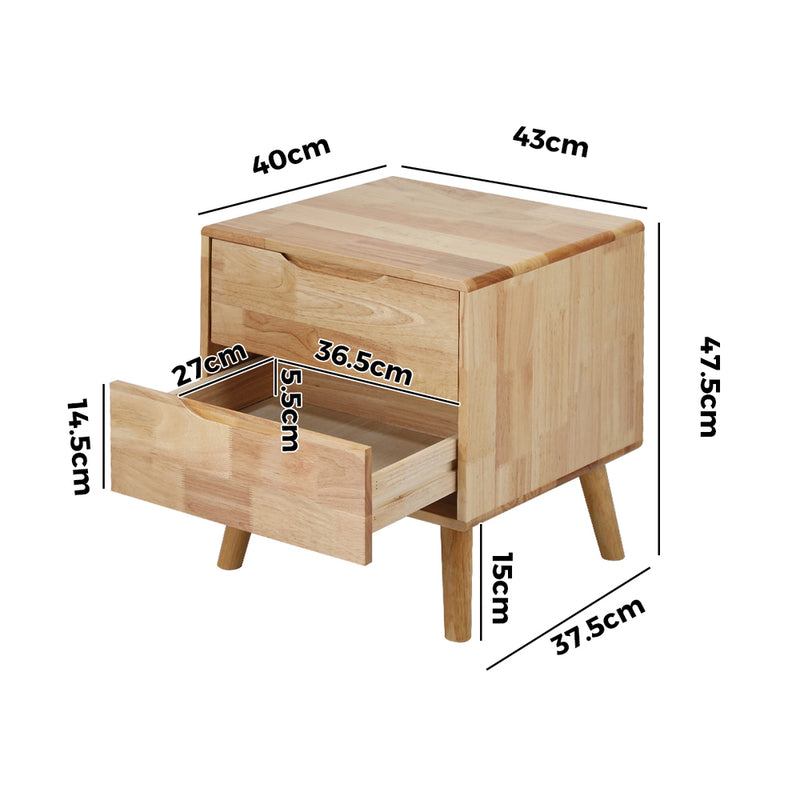 Oikiture 2pc Bedside Tables 2 Drawers Storage Nightstand Wood Natural