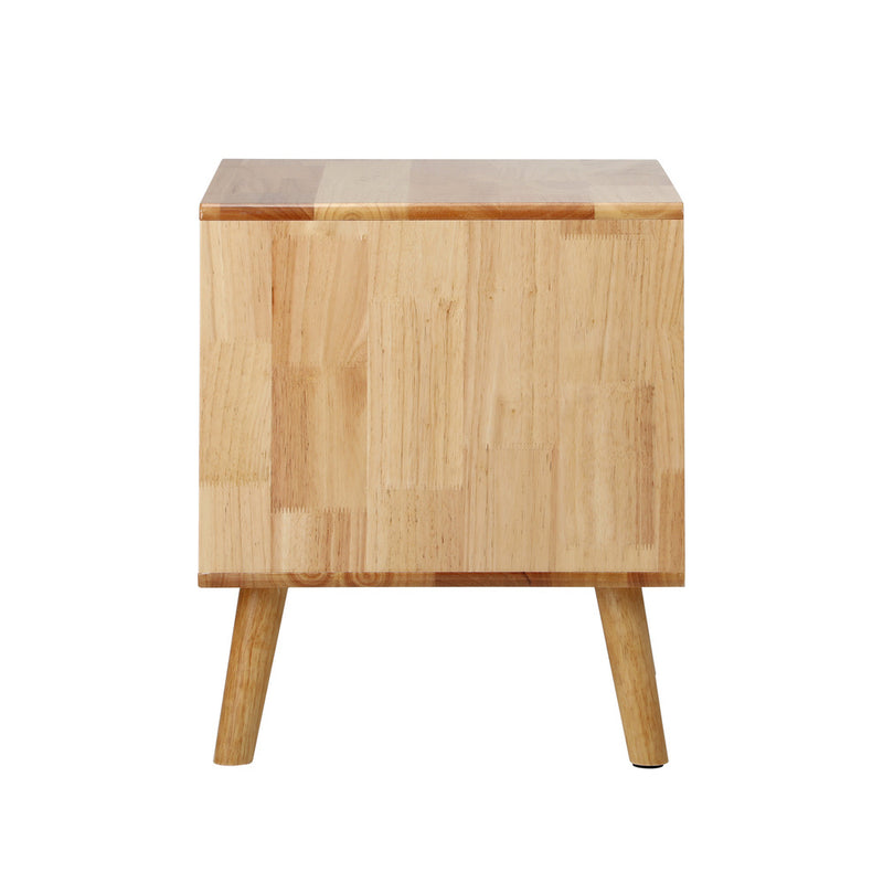 Oikiture 2pc Bedside Tables 2 Drawers Storage Nightstand Wood Natural
