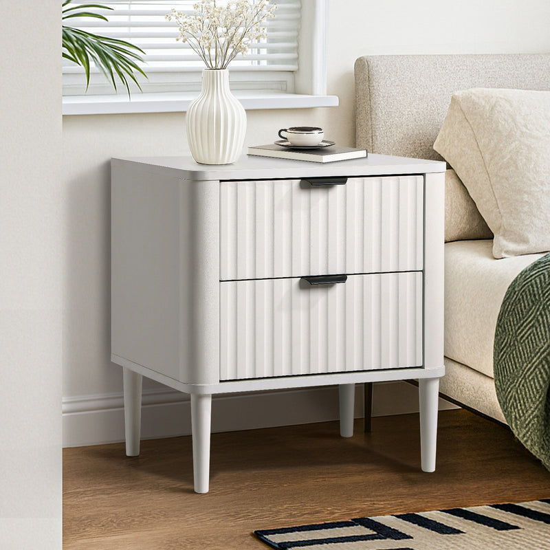 Oikiture Bedside Table 2 Drawers Nightstand White