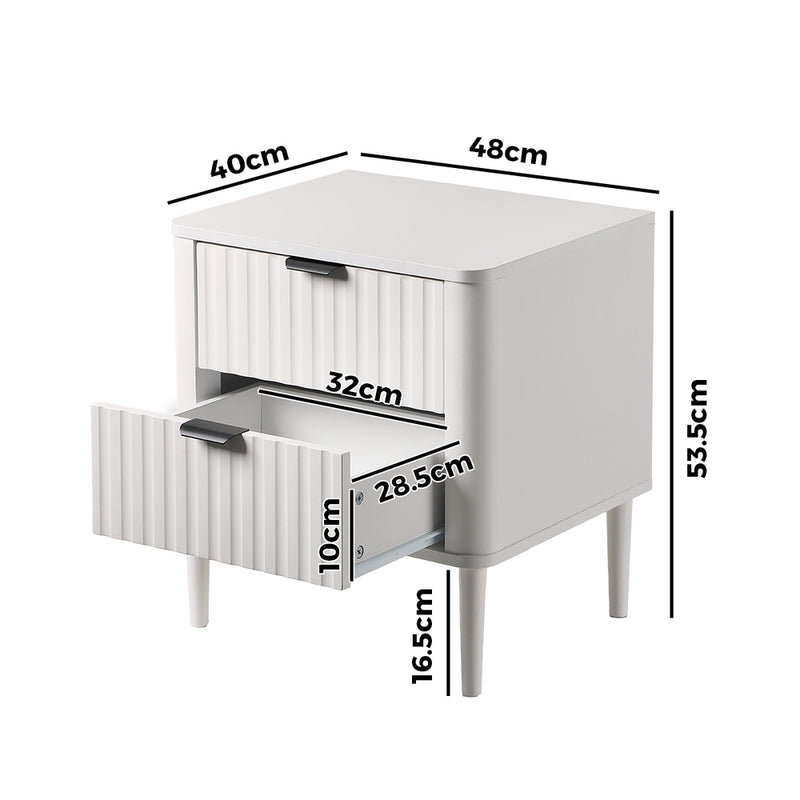 Oikiture Bedside Table 2 Drawers Nightstand White