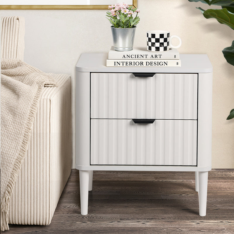 Oikiture Bedside Table 2 Drawers Nightstand White