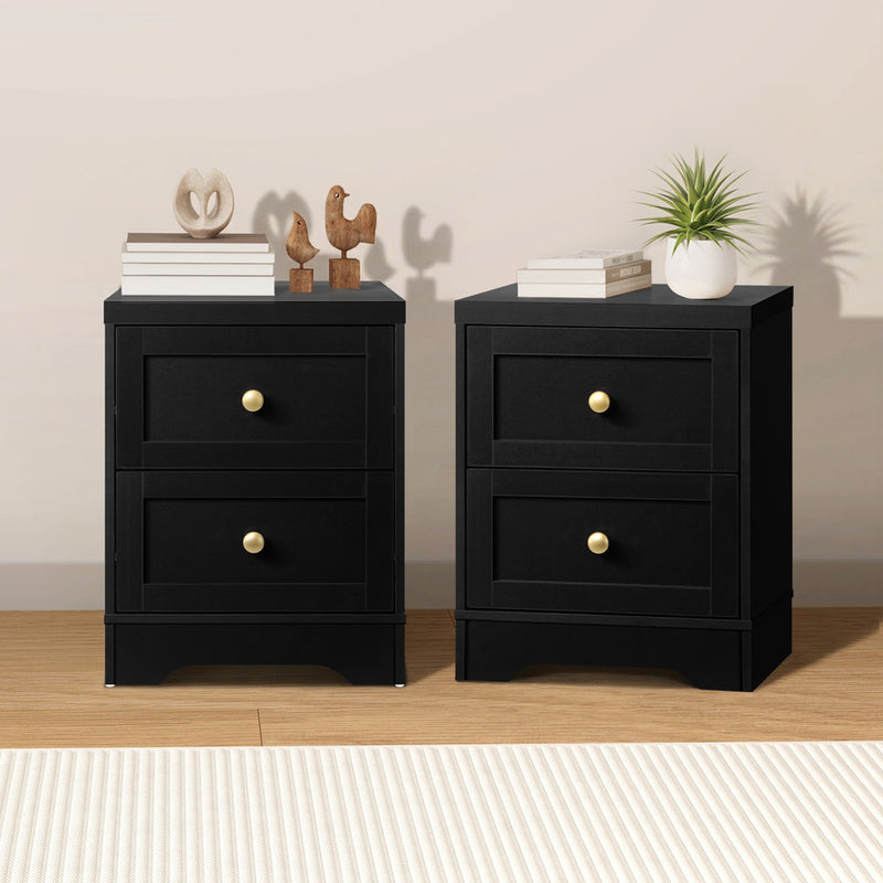 Oikiture 2X Bedside Tables Hamptons Furniture Black
