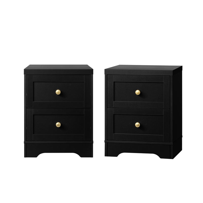 Oikiture 2X Bedside Tables Hamptons Furniture Black