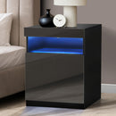 Oikiture Bedside Table LED Nightstand Shelf Black