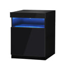 Oikiture Bedside Table LED Nightstand Shelf Black