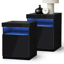 Oikiture Bedside Tables Set of 2 LED Nightstand Black