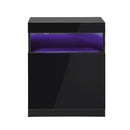 Oikiture Bedside Tables Set of 2 LED Nightstand Black