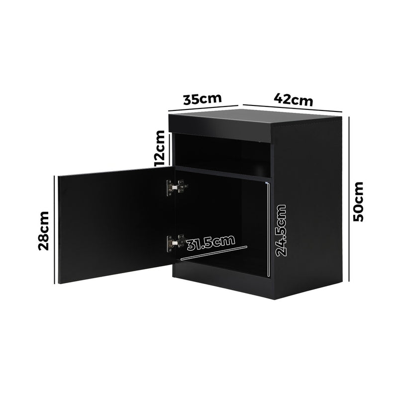 Oikiture Bedside Tables Set of 2 LED Nightstand Black