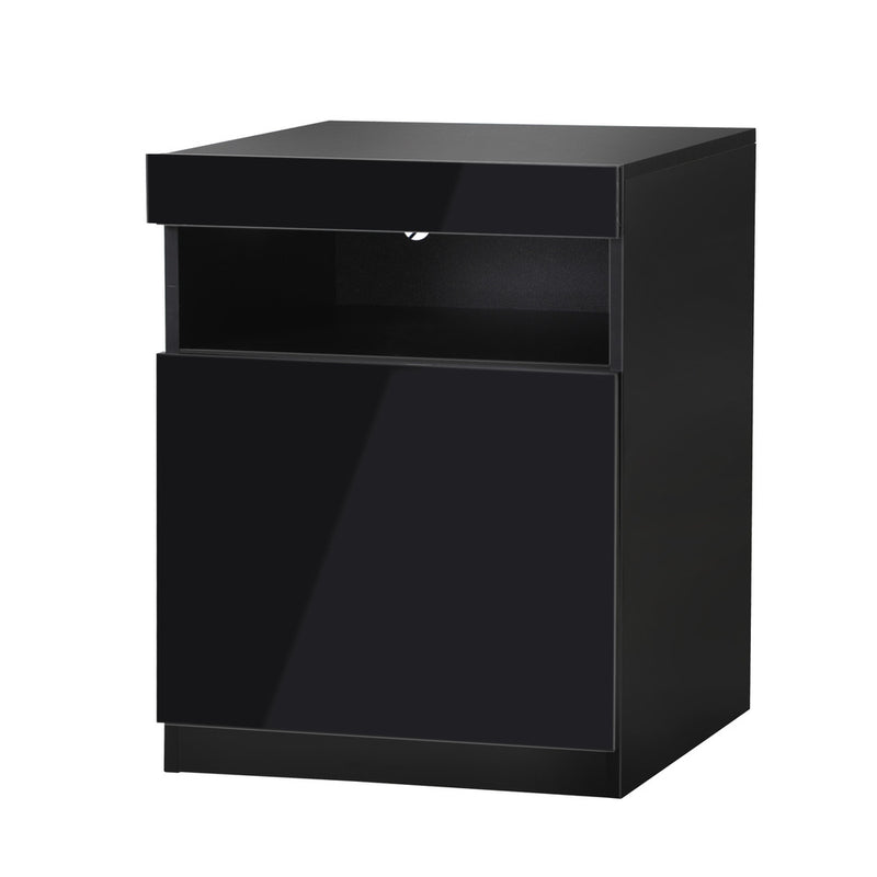 Oikiture Bedside Tables Set of 2 LED Nightstand Black