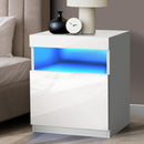 Oikiture Bedside Table LED Shelf High-gloss Front White