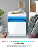 Oikiture Bedside Table LED Shelf High-gloss Front White