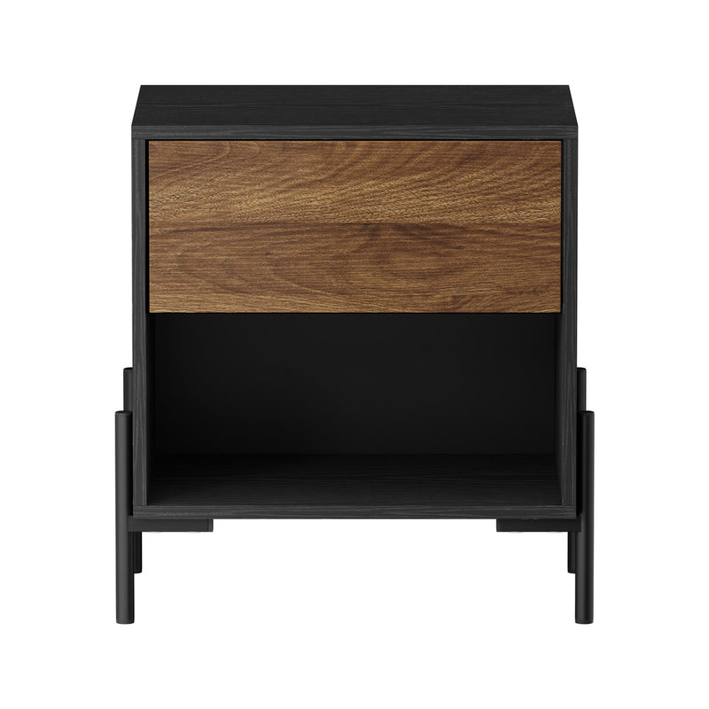 Oikiture Bedside Table Drawer Nightstand Storage Walnut and Black