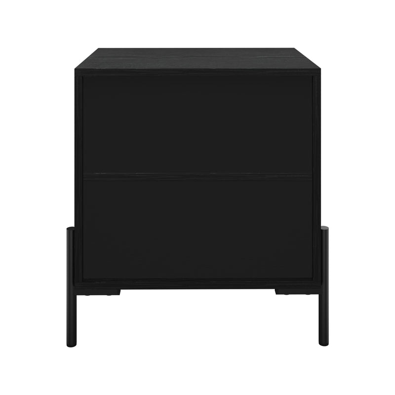 Oikiture Bedside Table Drawer Nightstand Storage Walnut and Black