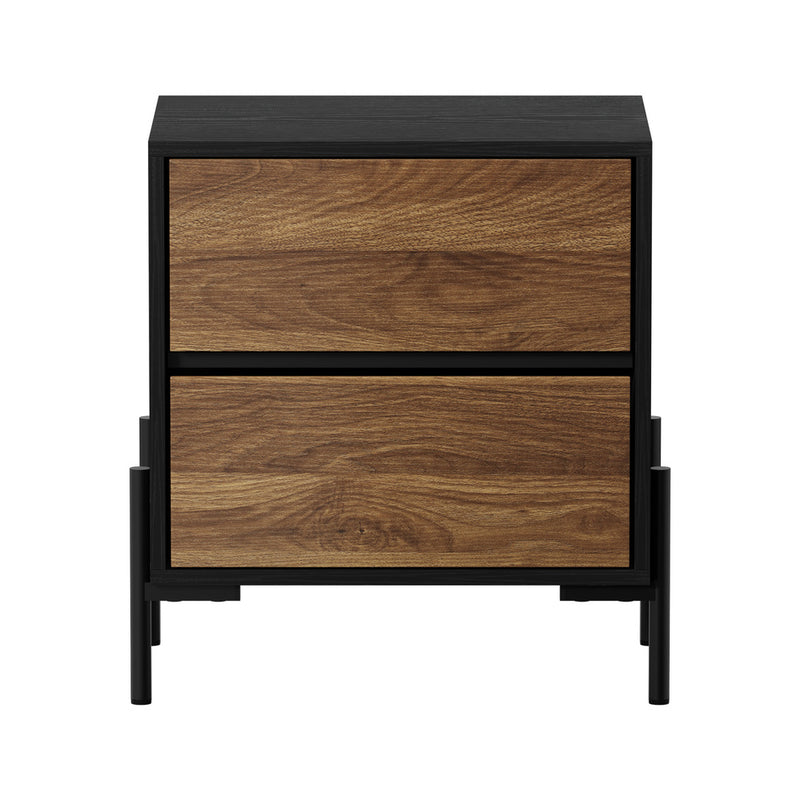 Oikiture Bedside Table 2 Drawers Side End Nightstand Walnut