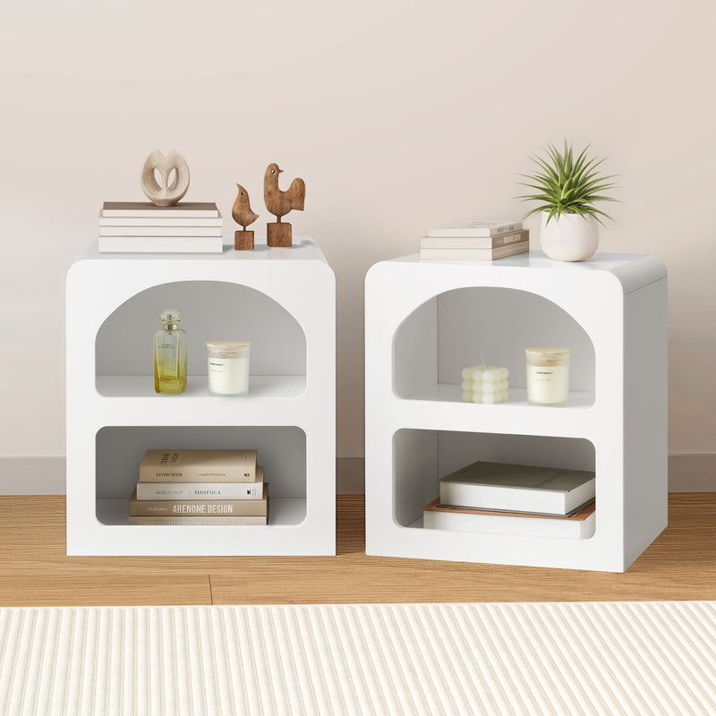 Oikiture Bedside Tables Set of 2 Display Shelf White