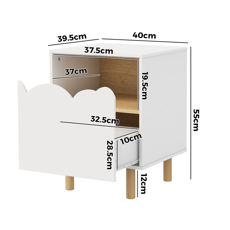 Oikiture Bedside Table Single Drawer Nightstand Kids Bedroom White