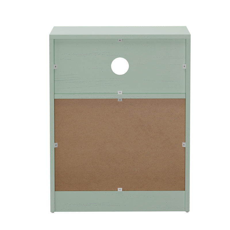 Oikiture Bedside Table 2 Drawers Open Shelf Nightstand Cabinet Green