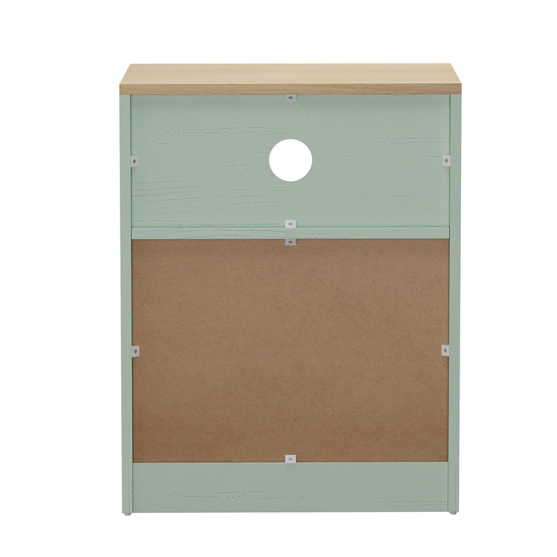 Oikiture Bedside Table 2 Drawers Shelf Nightstand Natural&Green