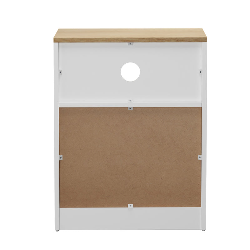 Oikiture Bedside Table 2 Drawers Open Shelf Nightstand Natural&White