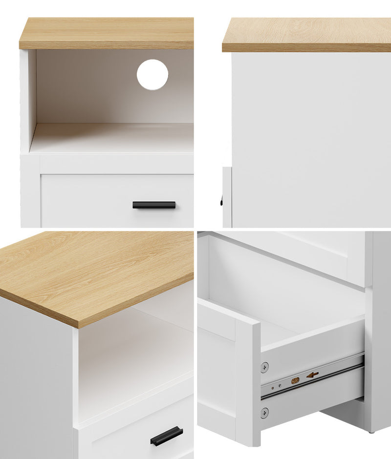 Oikiture 2pc Bedside Table 2 Drawers Shelf Nightstand Natural&White