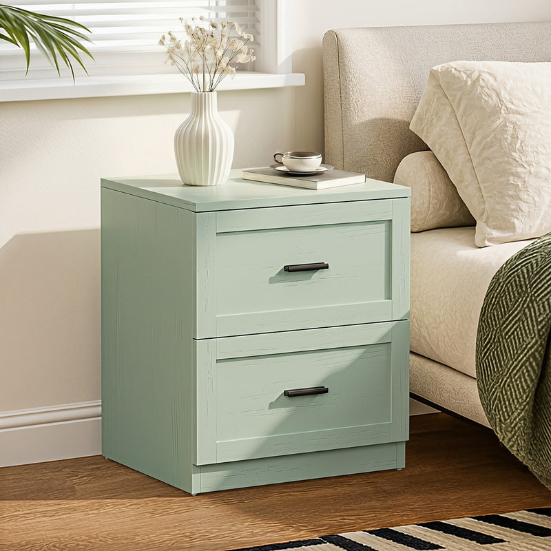 Oikiture Bedside Table 2 Drawers Nightstand Green