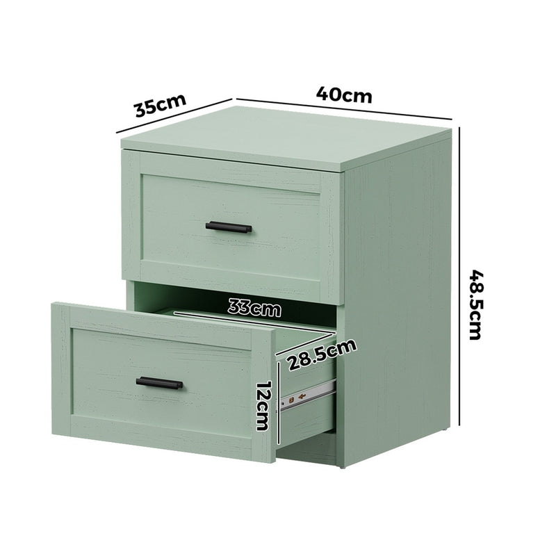 Oikiture Bedside Table 2 Drawers Nightstand Green
