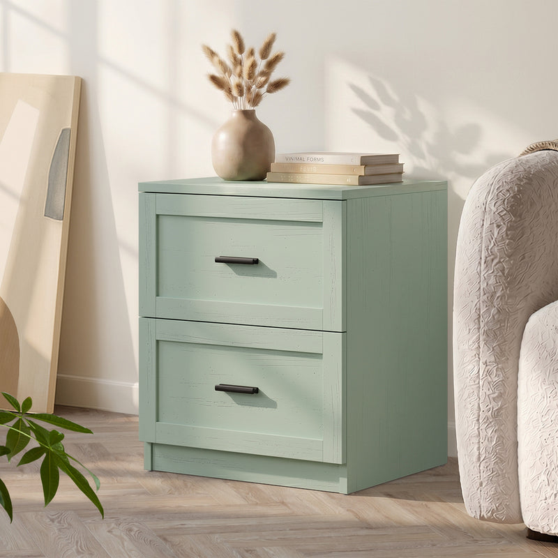 Oikiture Bedside Table 2 Drawers Nightstand Green