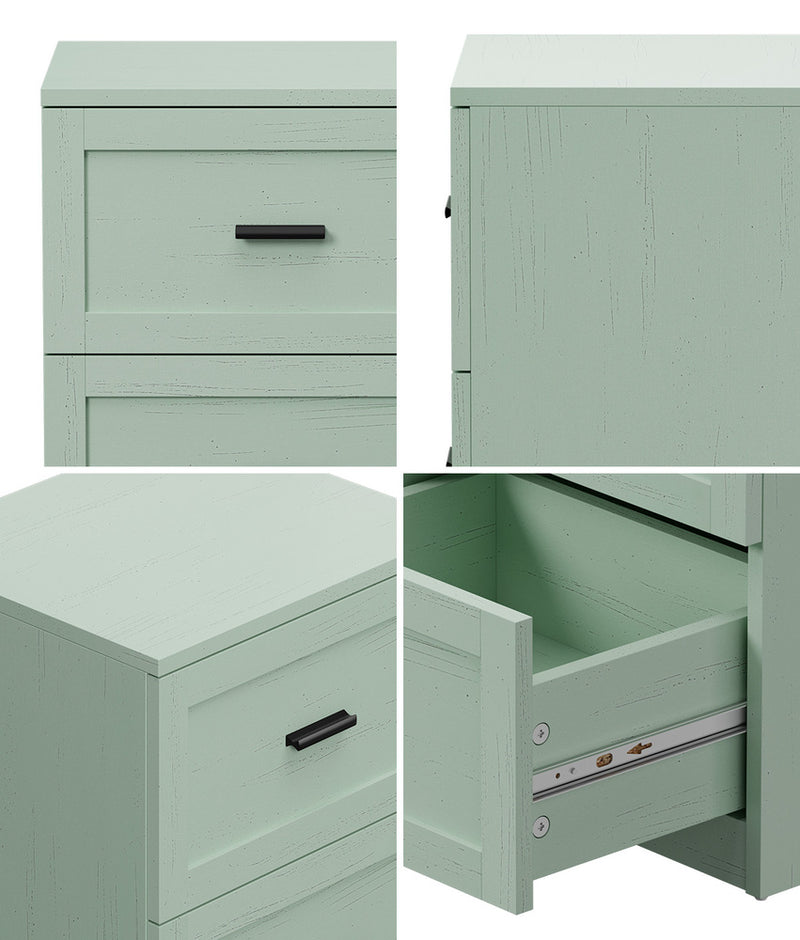 Oikiture Bedside Table 2 Drawers Nightstand Green